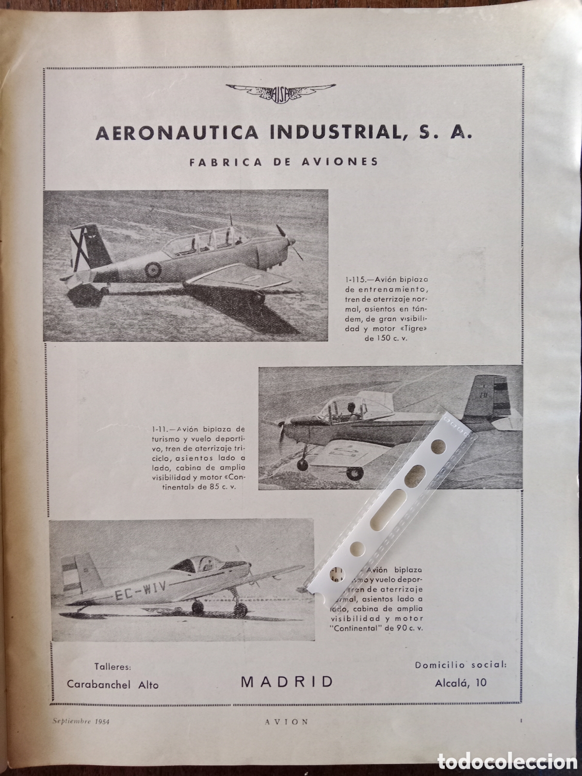 Paper Collecting Others: Publicidad avi&oacute;n aeron&aacute;utica industrial sa aisa de 1954