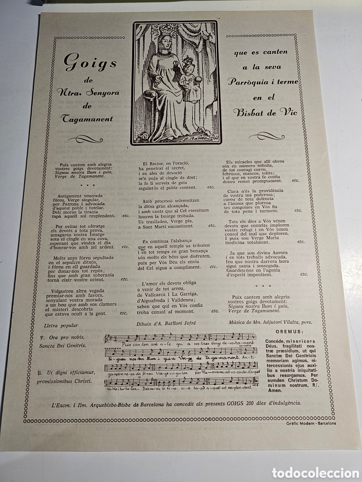 Outros artigos de papel: Goigs Gozos a Nostra Senyora del Tagamanent Bisbat de Vic 1968 Joan Font i Rius