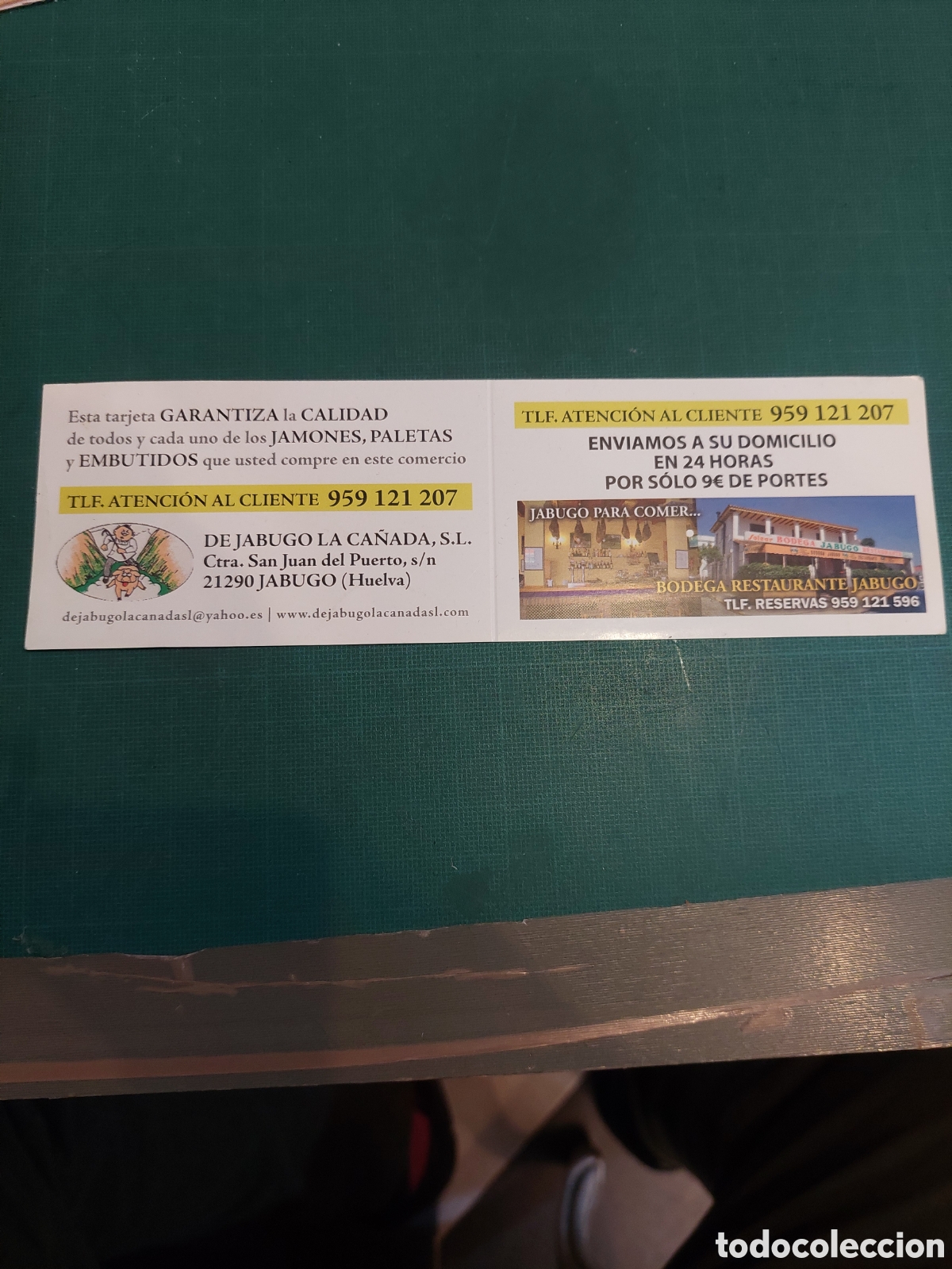 Collectionnisme Papier divers: MARCAPAGINAS TARJETA VISITA JABUGO CA&Ntilde;ADA HUELVA