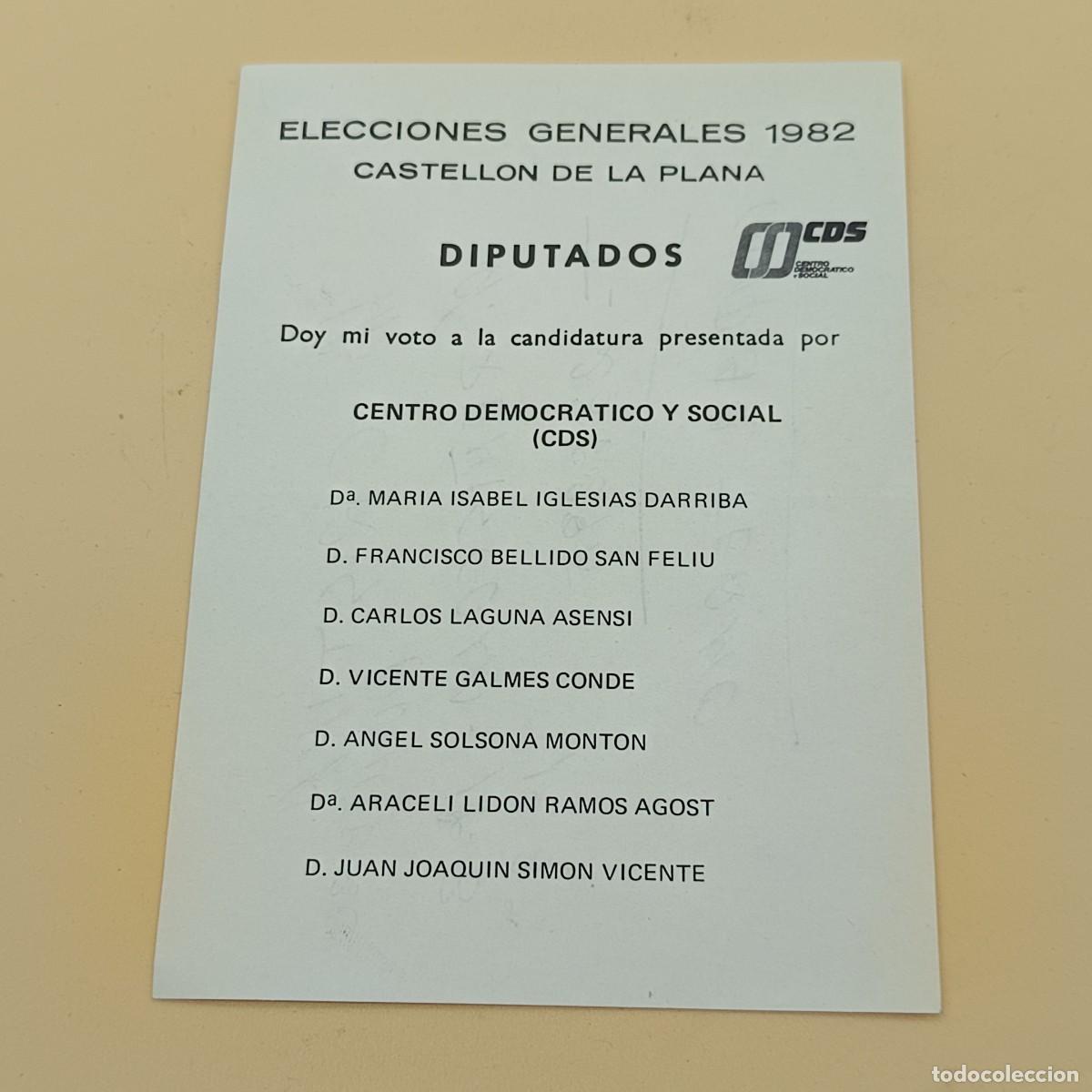 Otros Art&iacute;culos de Coleccionismo en Papel: PAPELETA ELECCIONES GENERALES 1982,CASTELLON DE LA PLANA
