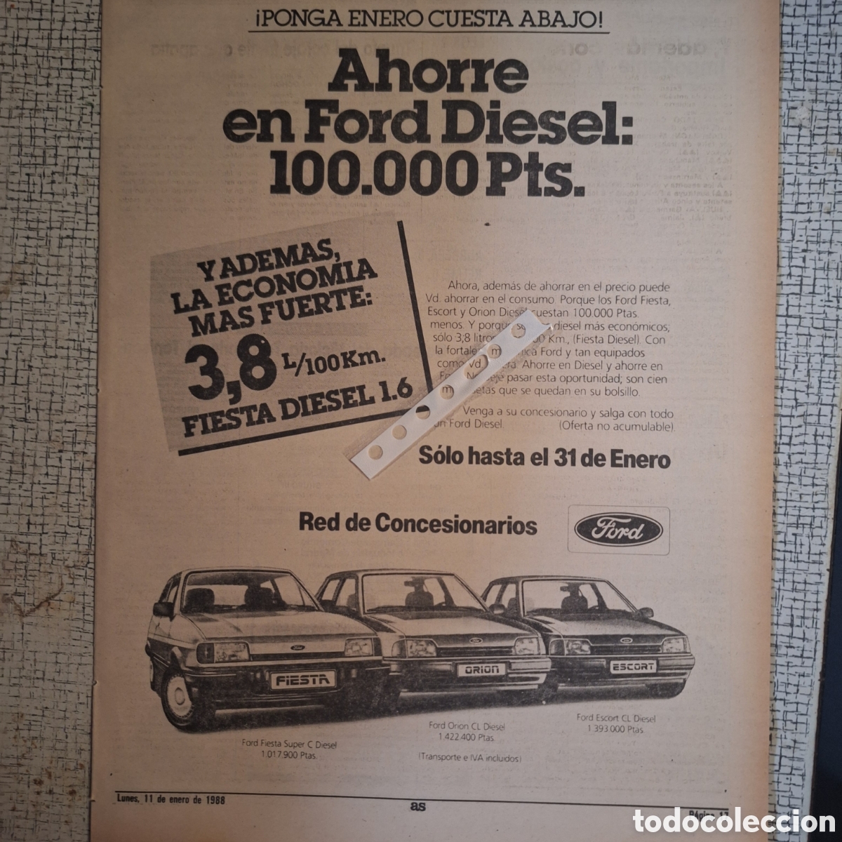 Outros artigos de papel: Publicidad autom&oacute;vil Ford fiesta orion escort de 1988