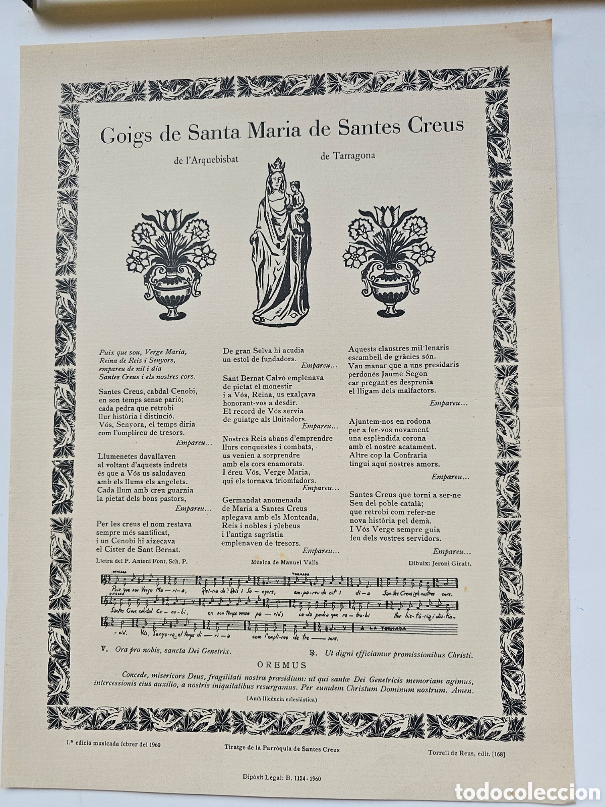 Outros artigos de papel: Goigs Gozos a Santa Maria de Santes Creus 1960 1&ordf; edici&oacute;n