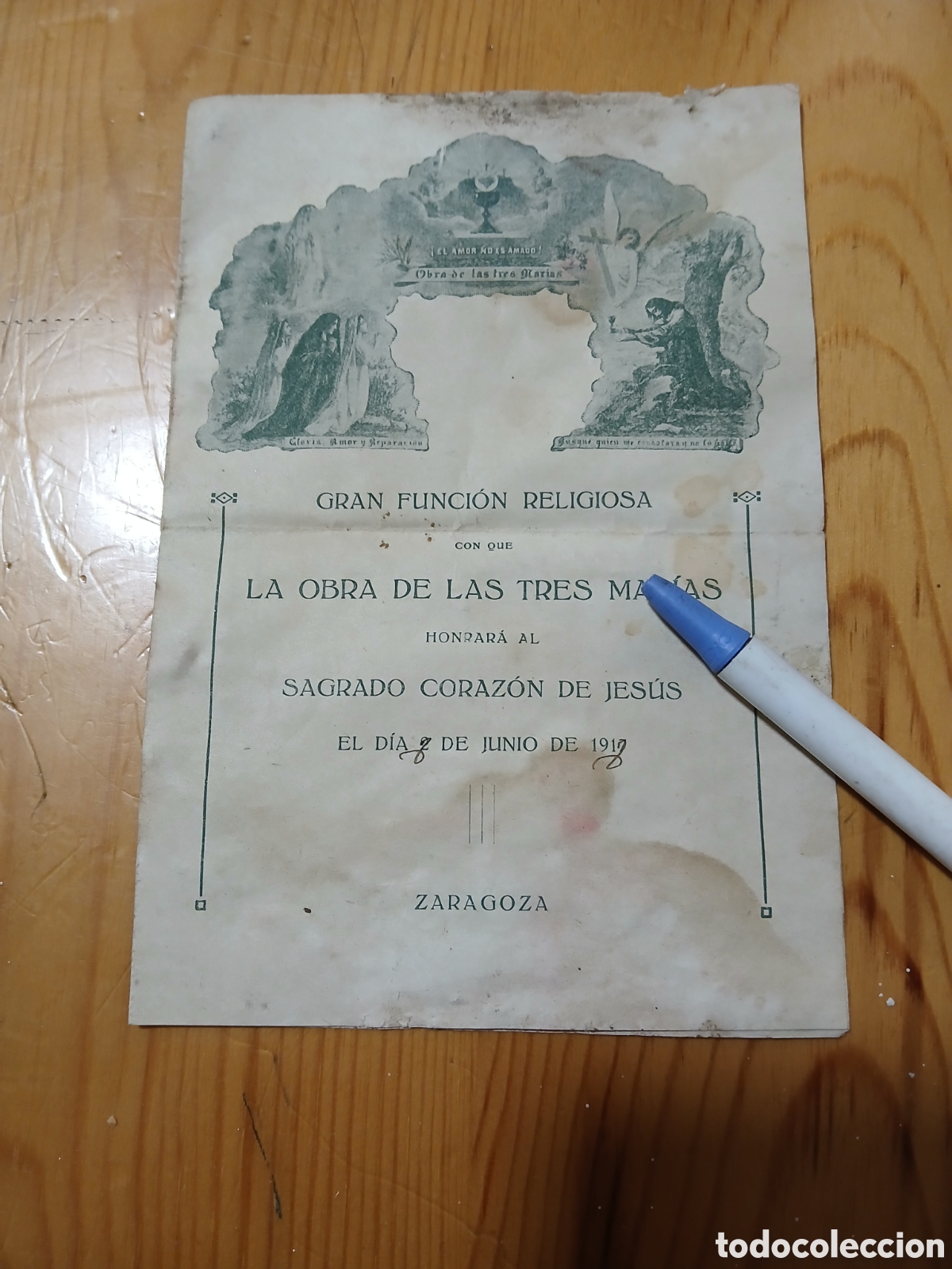 Otros Art&iacute;culos de Coleccionismo en Papel: Gran funci&oacute;n religiosa obra tres mar&iacute;as sagrado coraz&oacute;n jesus Zaragoza 1919
