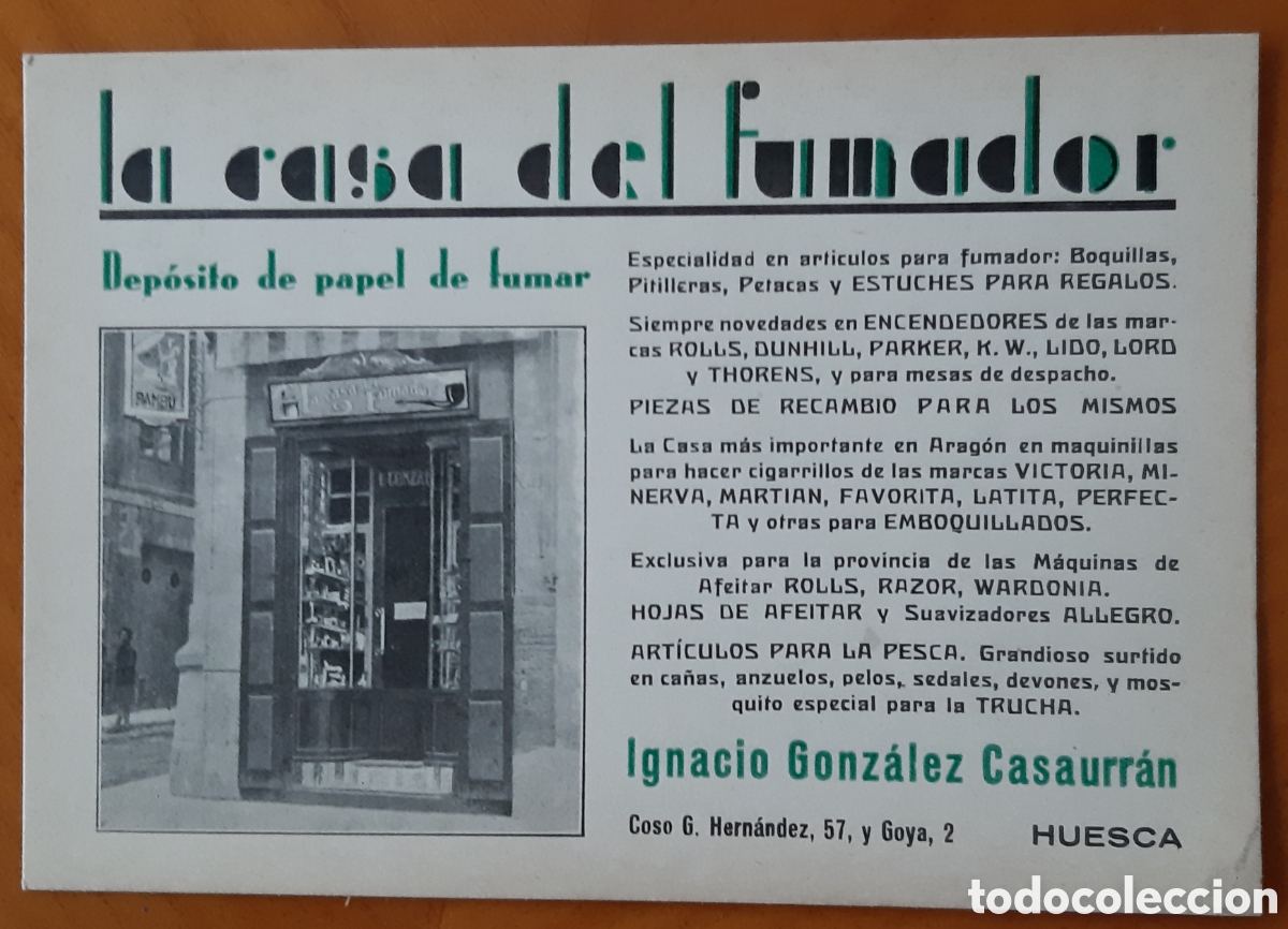 Otros Art&iacute;culos de Coleccionismo en Papel: Huesca, tarjeta publicitaria La Casa del Fumador. Tama&ntilde;o postal. R8466