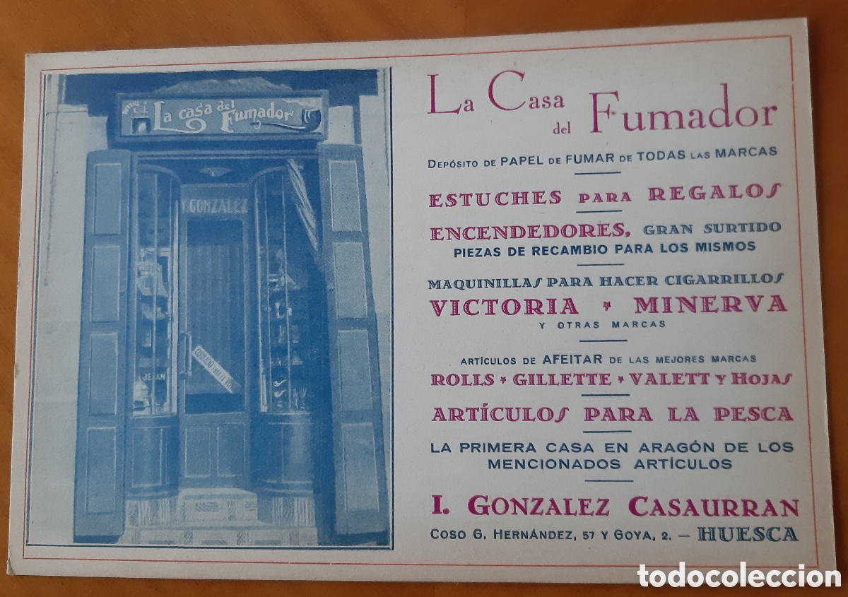 Otros Art&iacute;culos de Coleccionismo en Papel: Huesca, tarjeta comercial La Casa del Fumador. Tama&ntilde;o postal. R8467