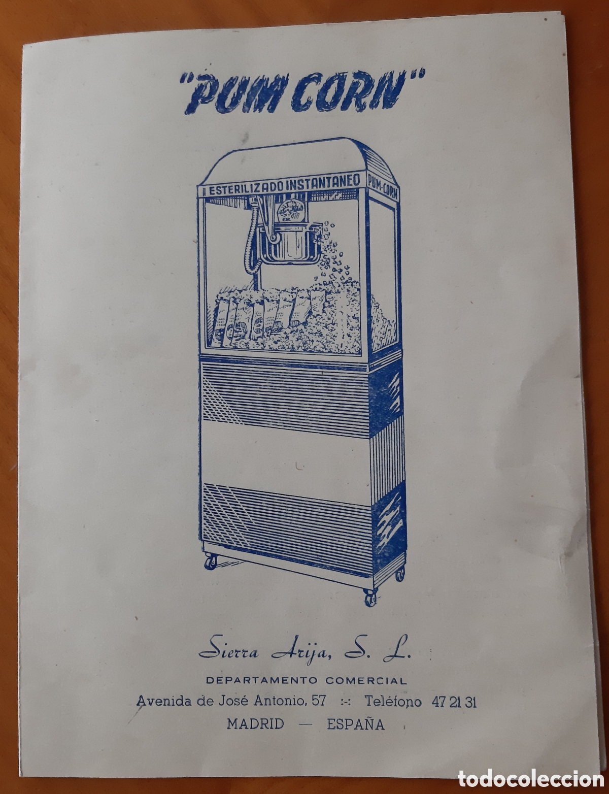 Otros Art&iacute;culos de Coleccionismo en Papel: M&aacute;quina de palomitas espa&ntilde;ola &rdquo;Pum Corn&rdquo;. Sierra Arija, S.L. Madrid