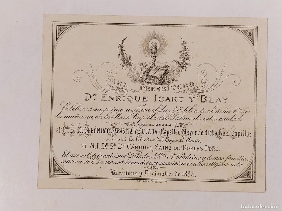 Otros Art&iacute;culos de Coleccionismo en Papel: BARCELONA - EL PRESBITERO ENRIQUE ICART Y BLAY - A&Ntilde;O 1885 - INVITACION ANTIGUA -VER FOTOS-(112.912)