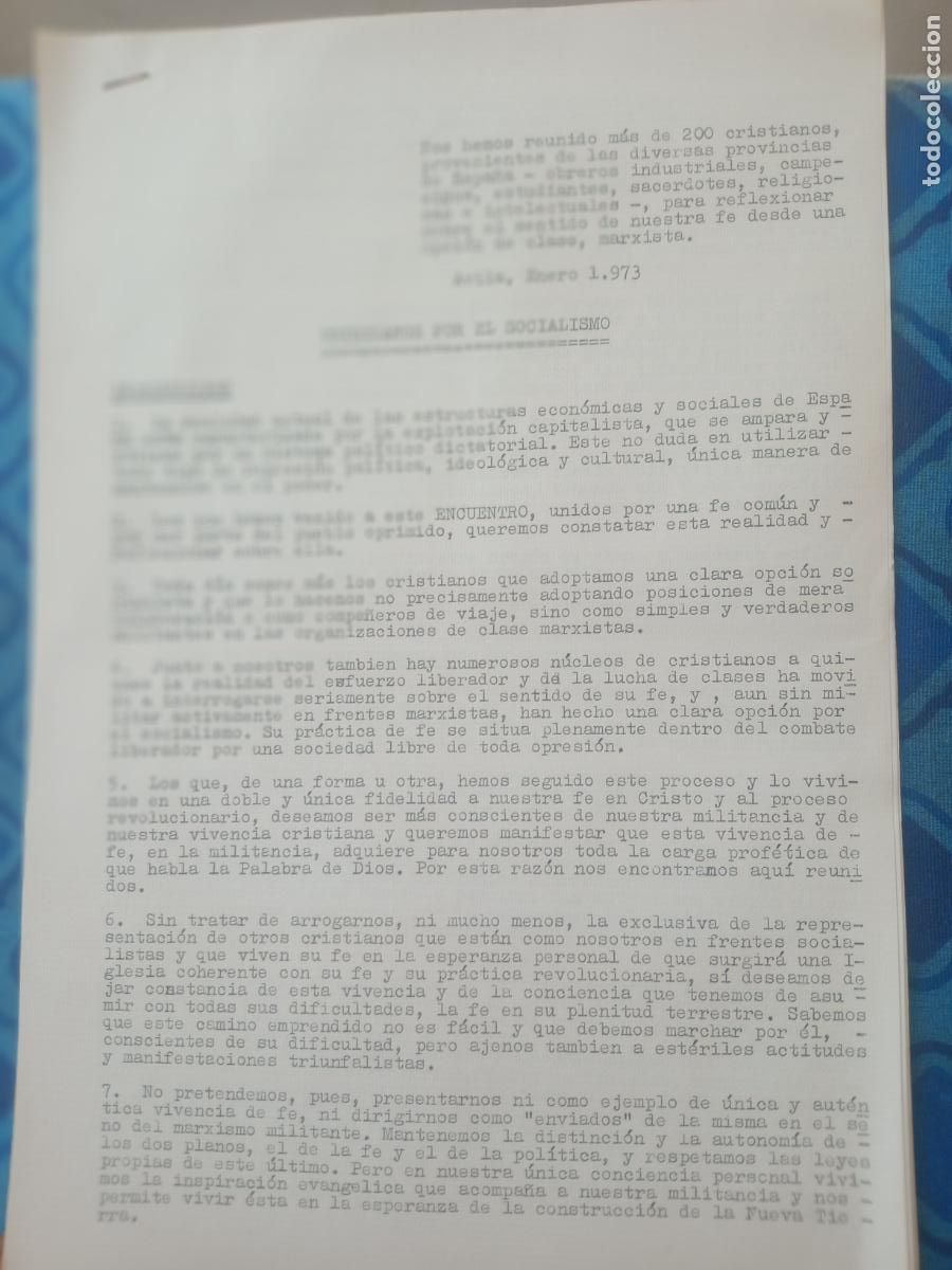 Otros Art&iacute;culos de Coleccionismo en Papel: CRISTIANOS POR EL SOCIALISMO, AVILA 1973 CLANDESTINIDAD, TRANSICION POLITICA