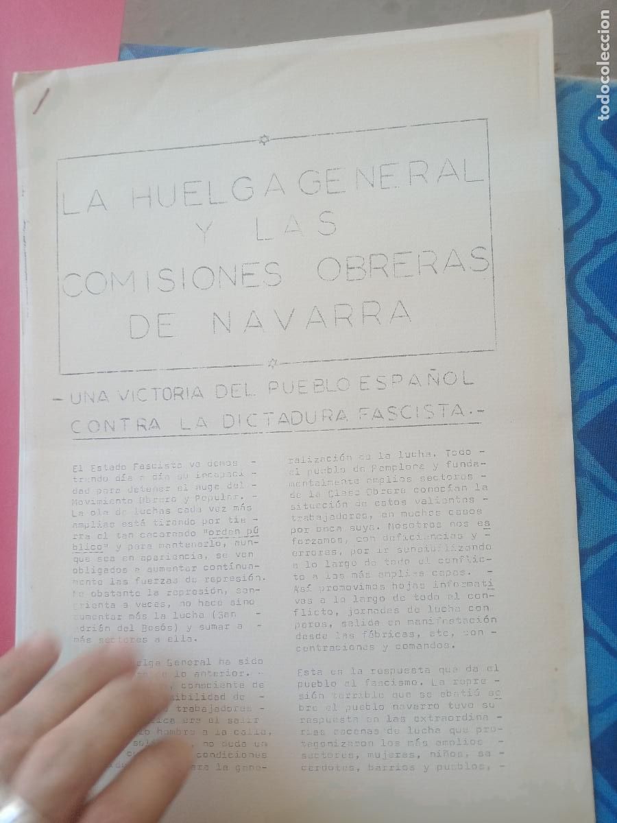 Otros Art&iacute;culos de Coleccionismo en Papel: HUELGA GENERAL Y LAS COMISIONES OBRERAS DE NAVARRA, 1973 CLANDESTINIDAD, TRANSICION POLITICA