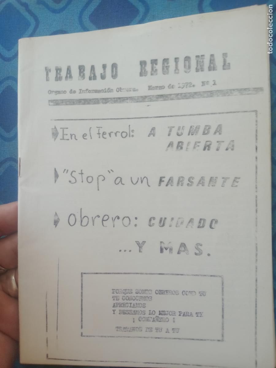 Otros Art&iacute;culos de Coleccionismo en Papel: TRABAJO REGIONAL. FERROL, EUSKADI, NAVARRA 1972, CLANDESTINIDAD, TRANSICION POLITICA