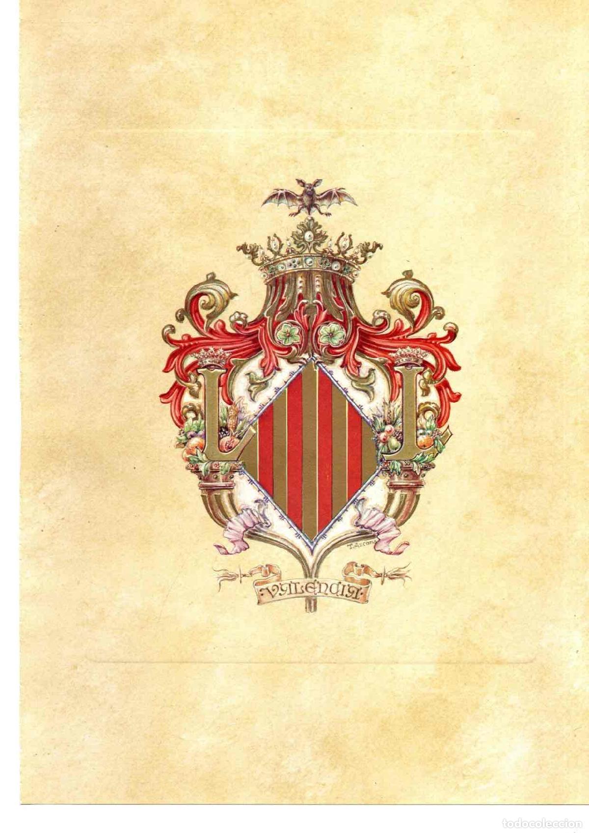 Otros Art&iacute;culos de Coleccionismo en Papel: ESCUDO VALENCIA. FIRMADO POR SU AUTOR. SE ACOMPA&Ntilde;A DE TEXTO ALUSIVO AL BLASON. A&Ntilde;O 1976