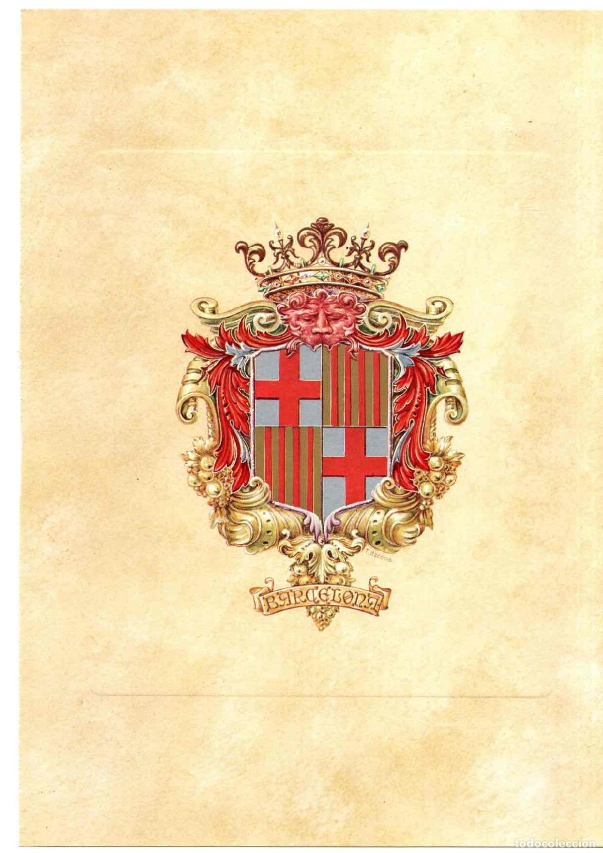 Otros Art&iacute;culos de Coleccionismo en Papel: ESCUDO BARCELONA. FIRMADO POR SU AUTOR. SE ACOMPA&Ntilde;A DE TEXTO ALUSIVO AL BLASON, A&Ntilde;O 1976