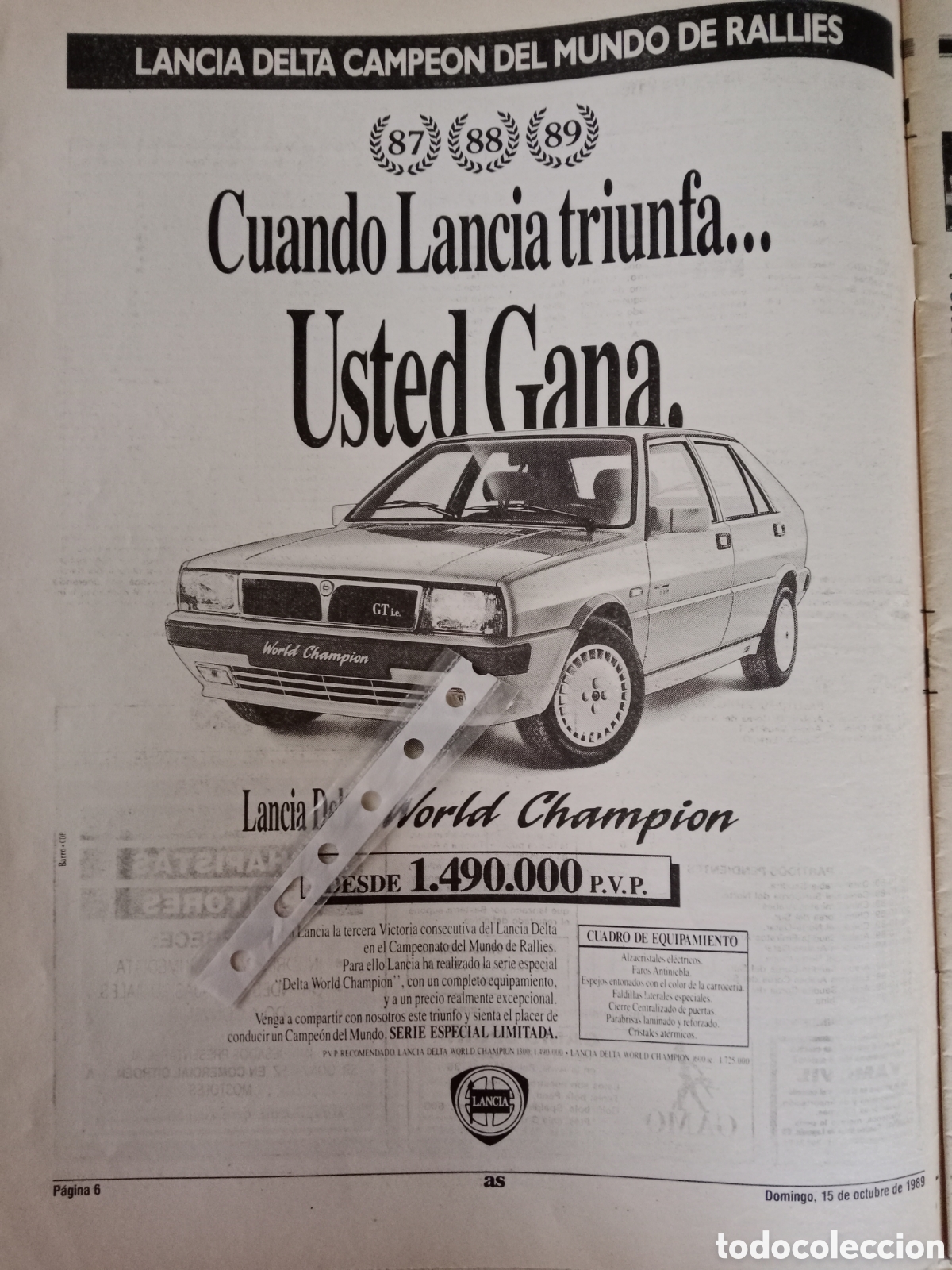Otros Art&iacute;culos de Coleccionismo en Papel: Publicidad autom&oacute;vil Lancia delta de 1989