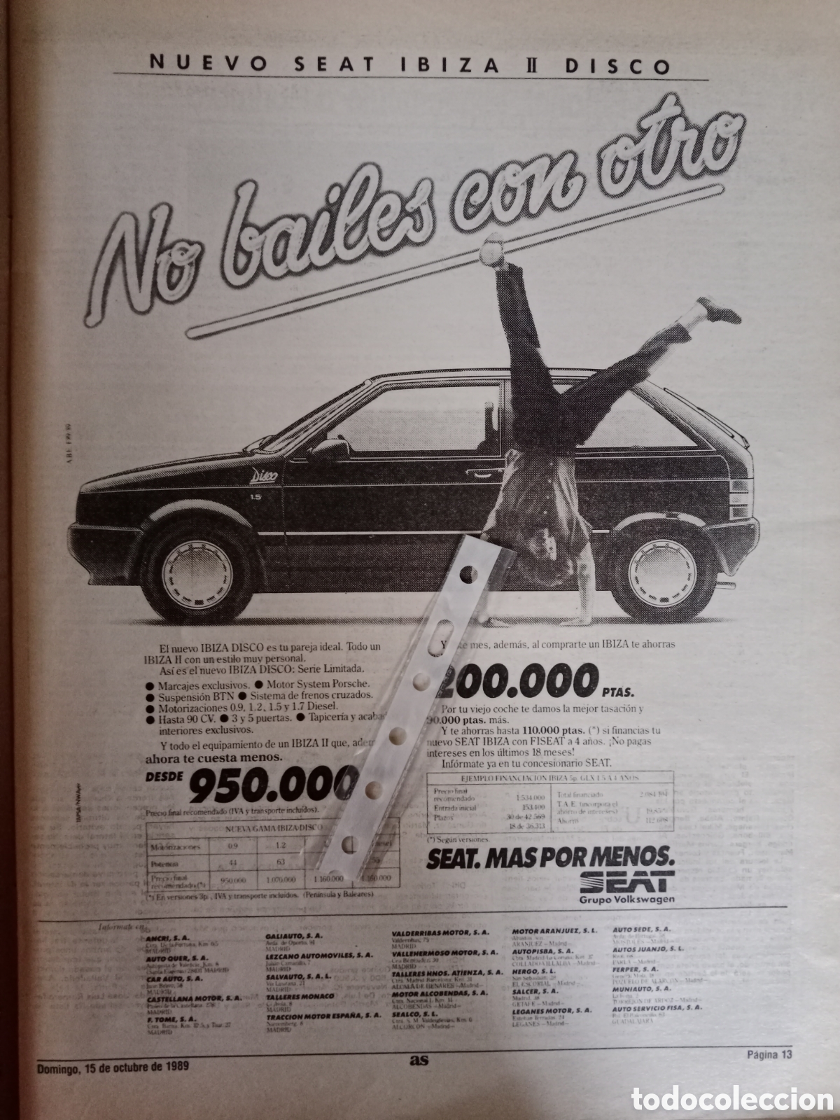 Outros artigos de papel: Publicidad autom&oacute;vil Seat Ibiza II disco de 1989