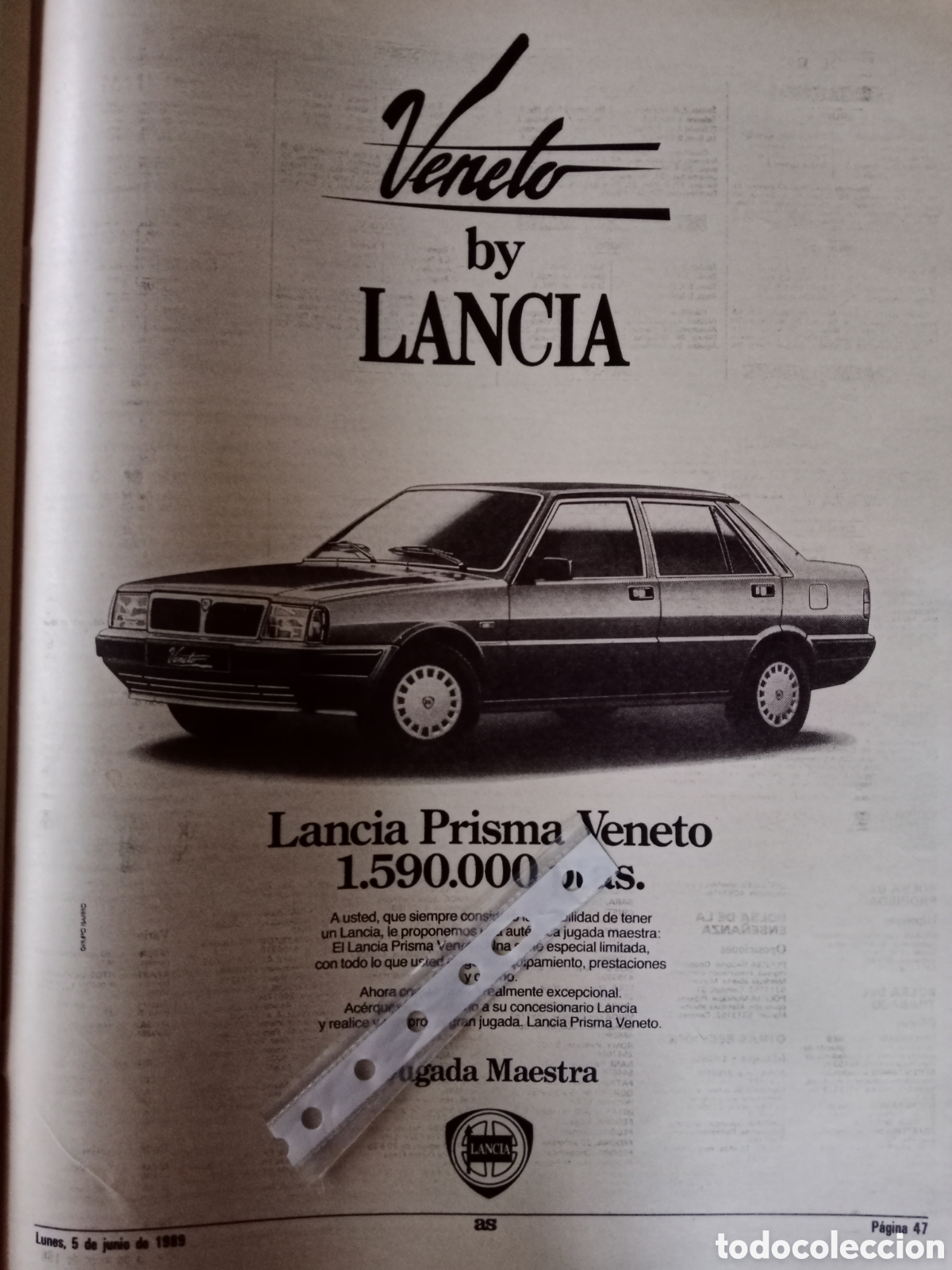 Otros Art&iacute;culos de Coleccionismo en Papel: Publicidad autom&oacute;vil Lancia prisma de 1989