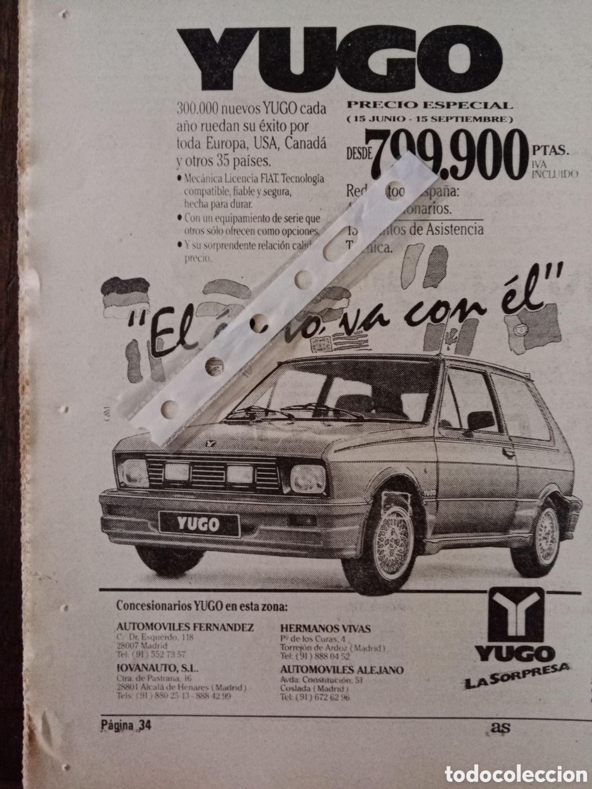 Outros artigos de papel: Publicidad autom&oacute;vil yugo de 1989