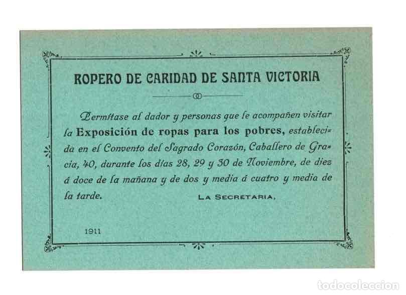 Paper Collecting Others: TARJETON ROPERO DE CARIDAD DE SANTA VICTORIA. MADRID. A&Ntilde;O 1911