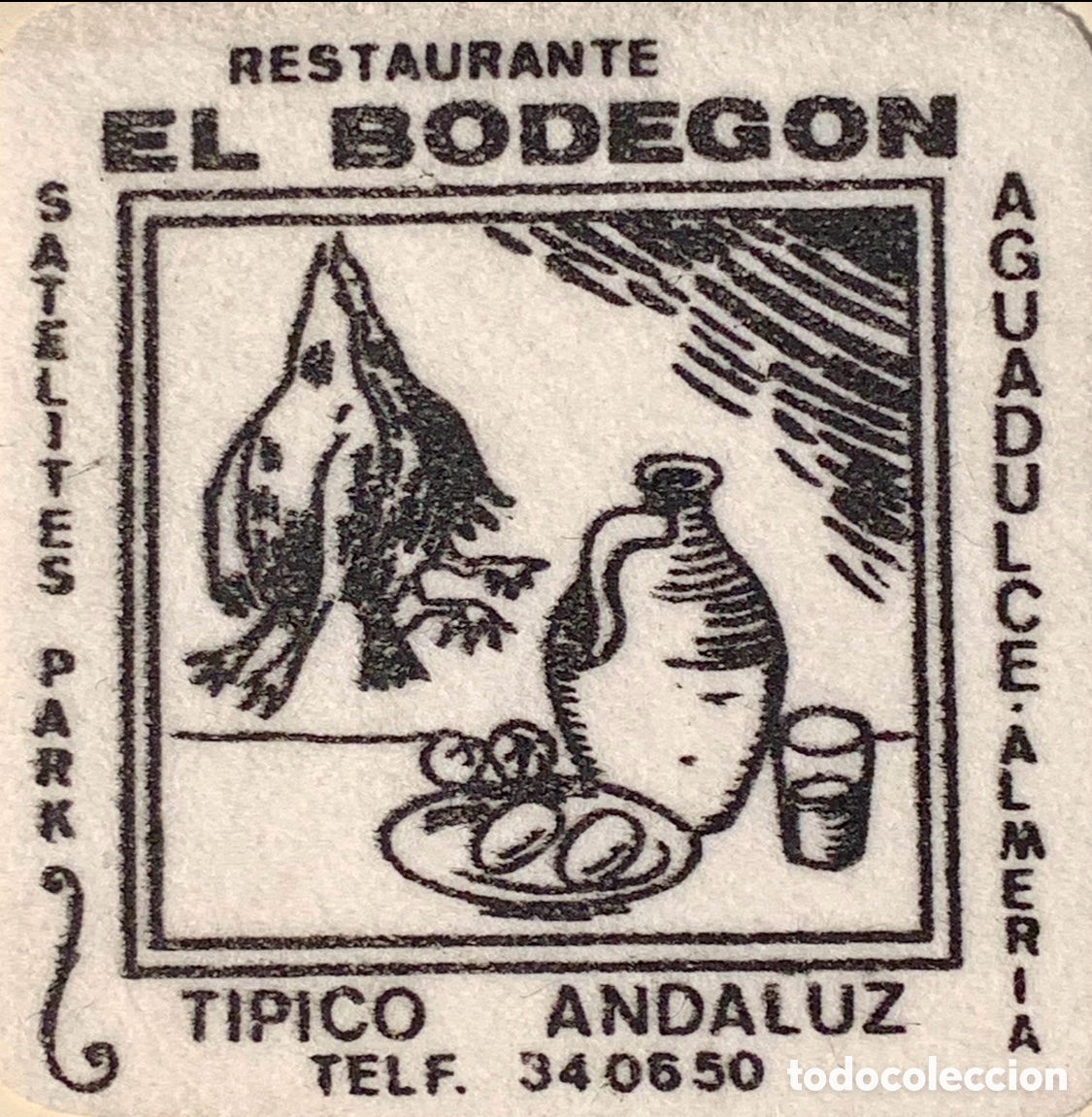 Otros Art&iacute;culos de Coleccionismo en Papel: Posavasos. Restaurante El Bodeg&oacute;n. Aguadulce. Almer&iacute;a. A&ntilde;os 80.