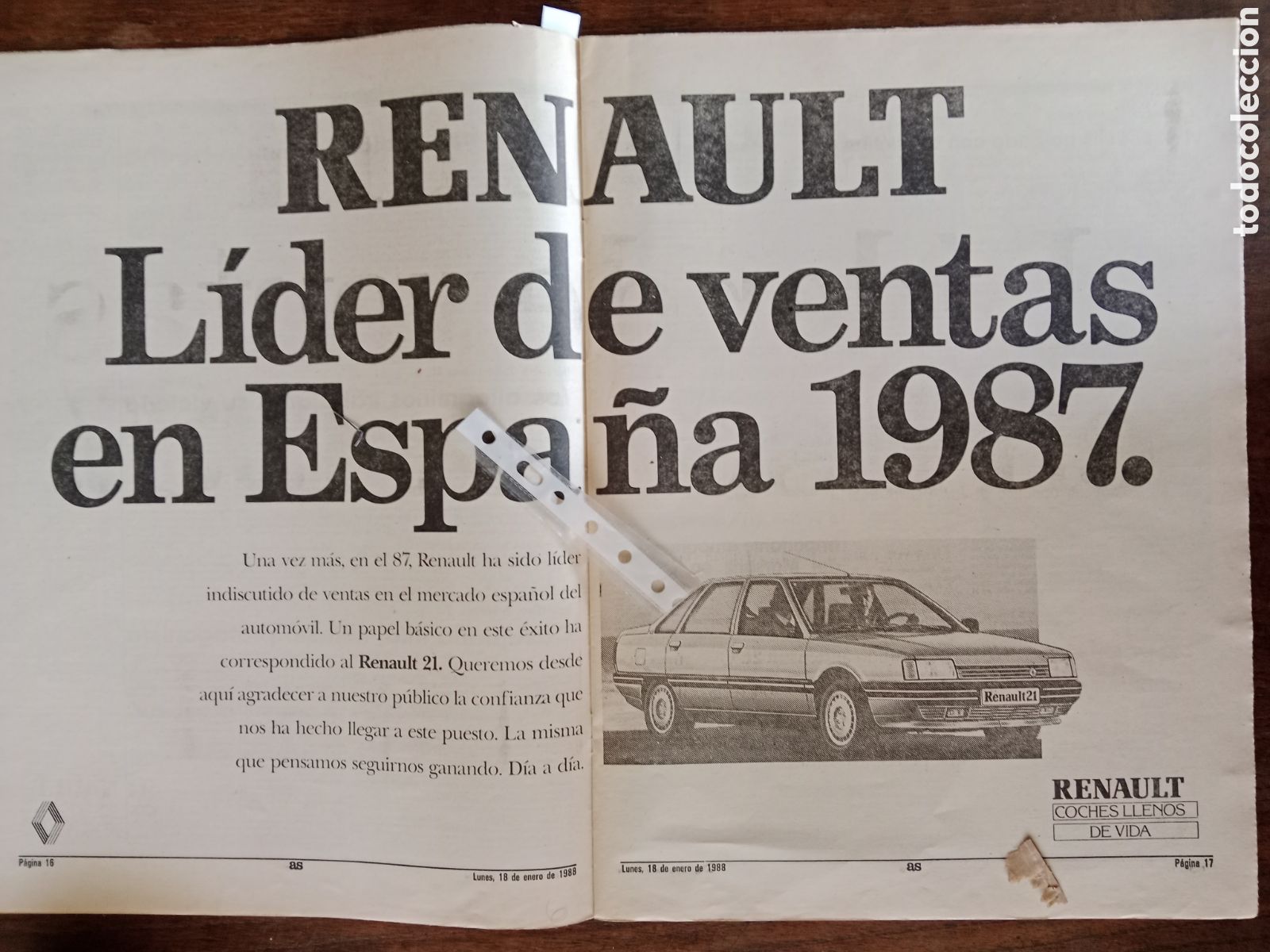 Paper Collecting Others: Publicidad autom&oacute;vil Renault 21 de 1988