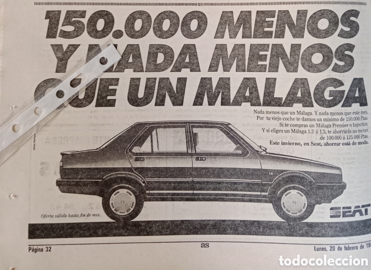 Paper Collecting Others: Publicidad autom&oacute;vil Seat m&aacute;laga de 1989