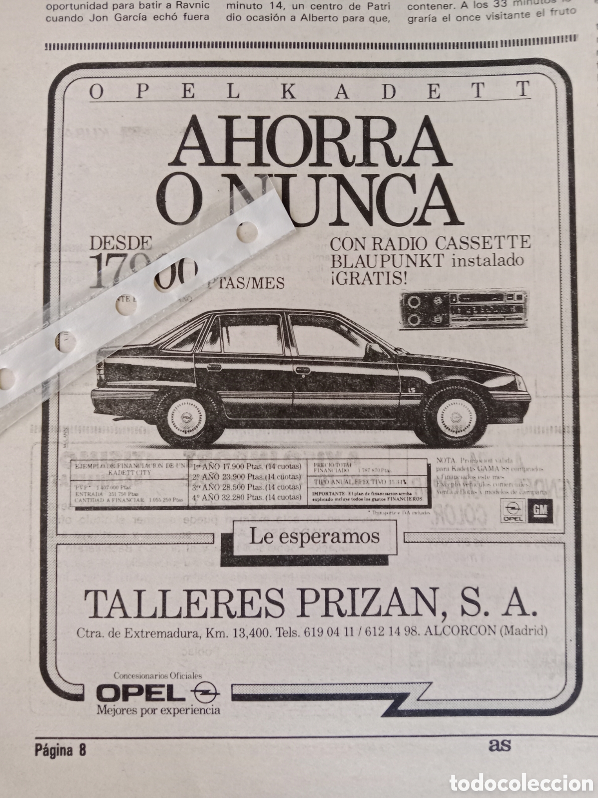 Outros artigos de papel: Publicidad autom&oacute;vil Opel kadett de 1989