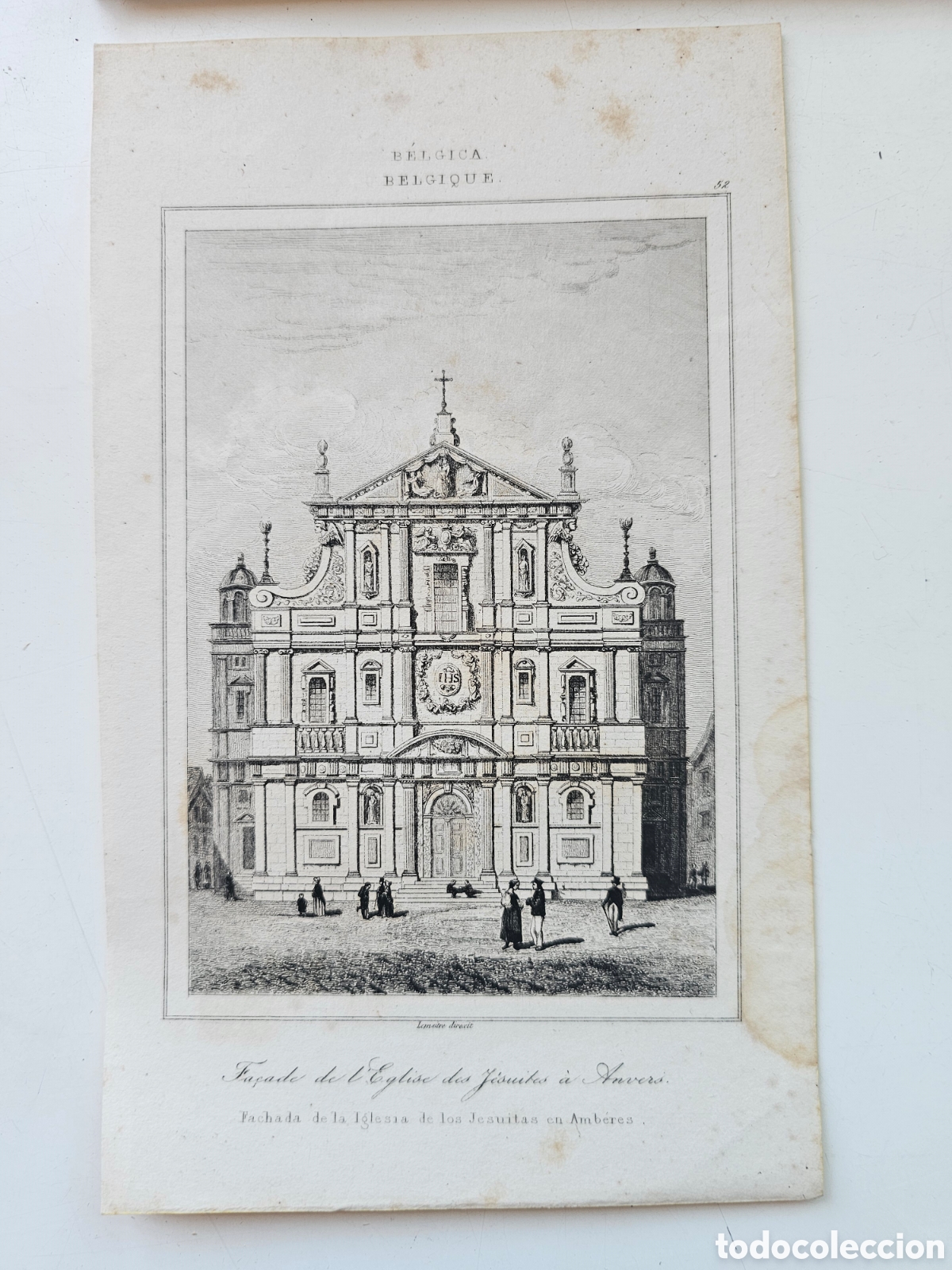 Otros Art&iacute;culos de Coleccionismo en Papel: Grabado del s.XIX de B&eacute;lgica, Fachada de la Iglesia de los Jesuitas Anveres