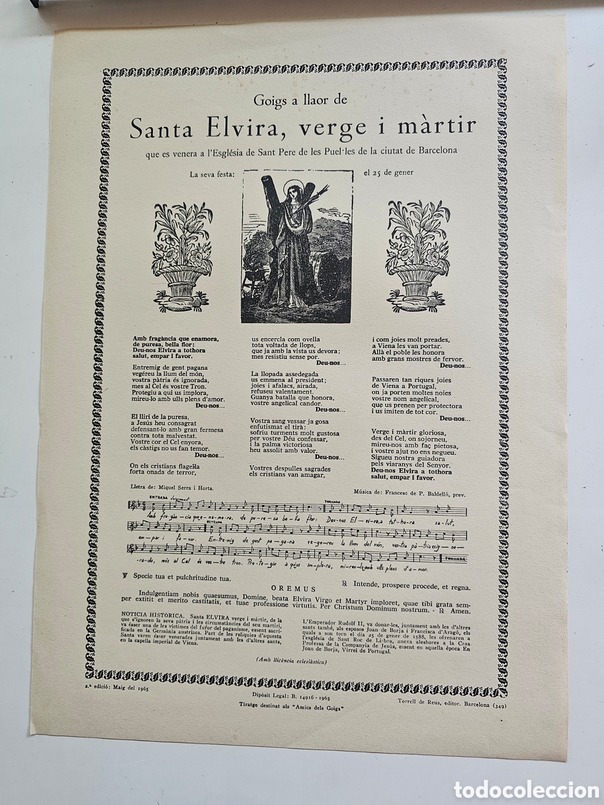 Altri oggetti di carta: Goigs Gozos a Santa Elvira Sant Pere de Puel.les Barcelona 1965