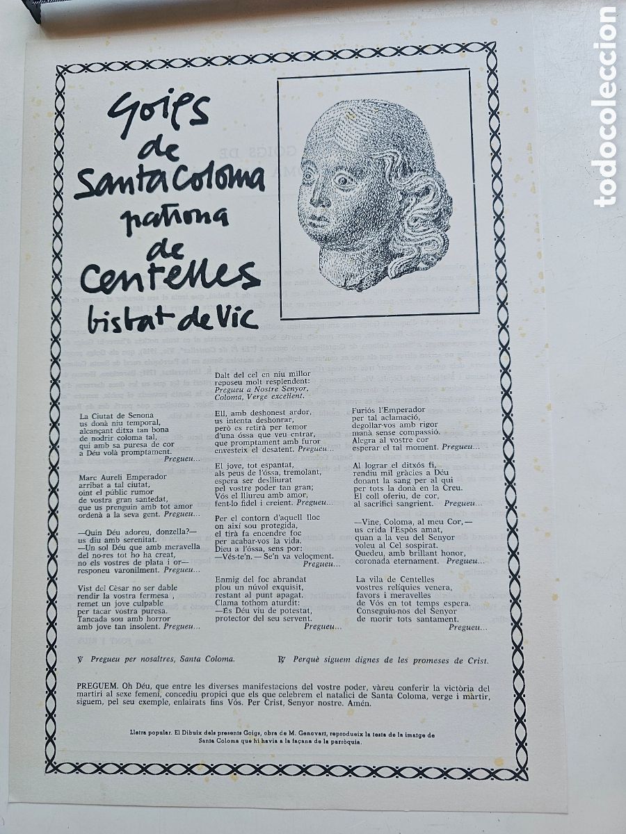 Altri oggetti di carta: Goigs Gozos a Santa Coloma Patrona de Centelles, Vic 1969