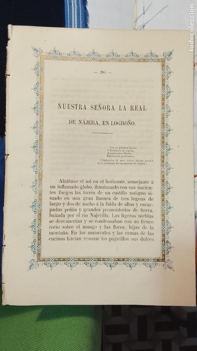 Collectionnisme Papier divers: A&Ntilde;O 1855 Virgen / Semana Santa / RELIGION nuestra se&ntilde;ora de la real de N&aacute;jera en logro&ntilde;o
