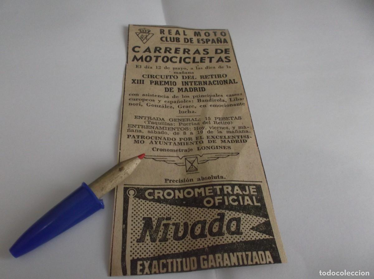 Paper Collecting Others: RECORTE A&Ntilde;O 1935(MADRID)REAL MOTO CLUB D ESPA&Ntilde;A,CARRERAS DE MOTOCICLETAS XIII PREMIO INTERNACIONAL