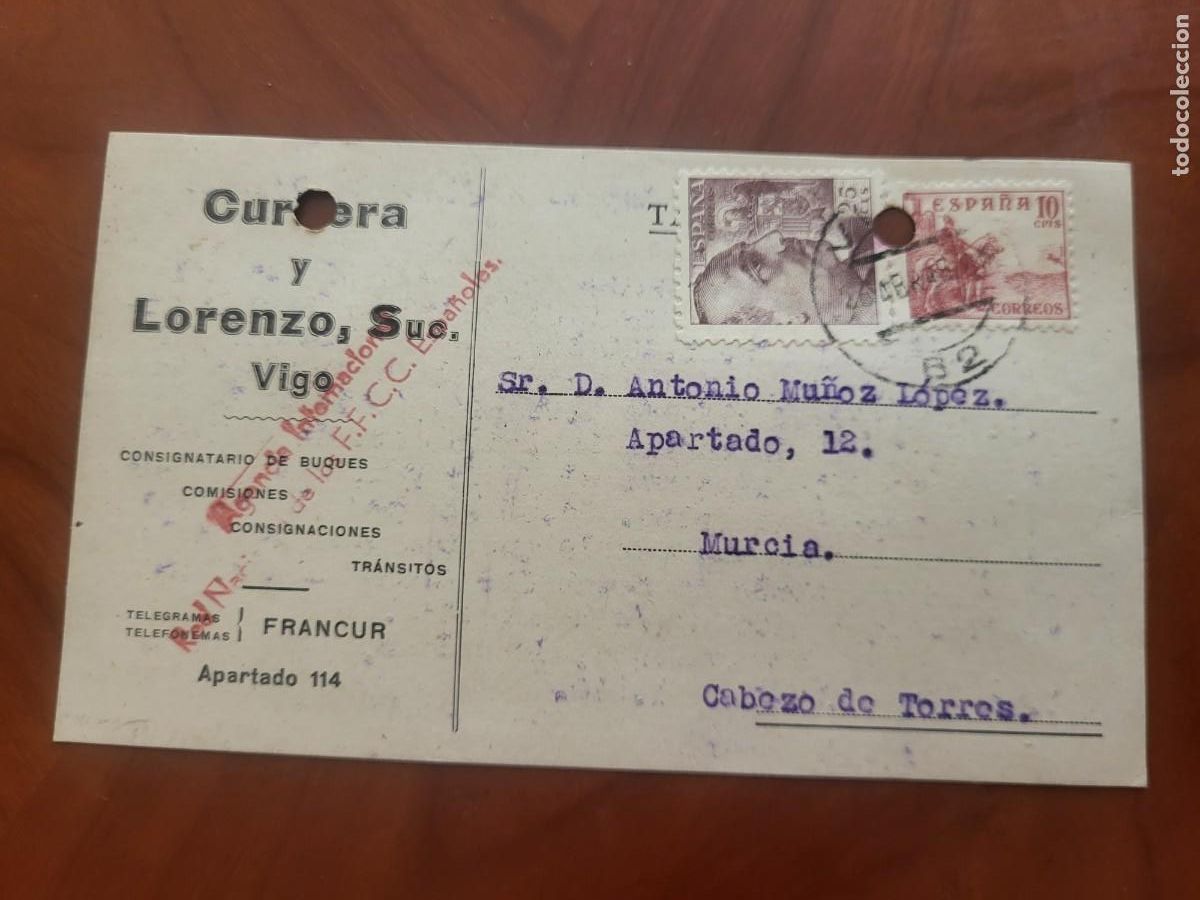 Paper Collecting Others: ANTIGUA TARJETA POSTAL ENTERO PUBLICIDAD CONSIGNATARIO BUQUES VIGO 1948