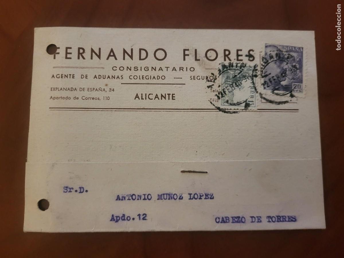 Paper Collecting Others: CONSIGNATARIO FERNANDO FLORES ALICANTE 1948