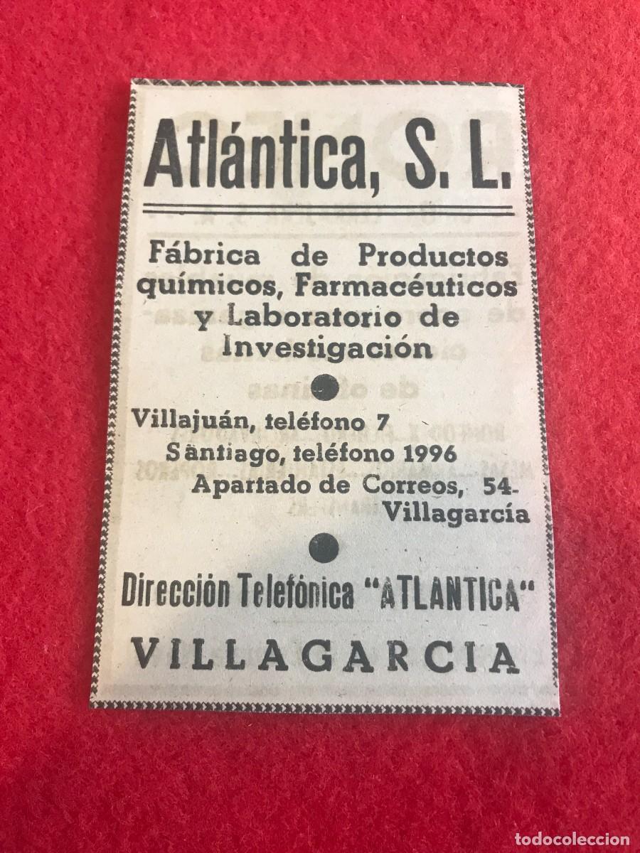 Collectionnisme Papier divers: ANUNCIO DEL A&Ntilde;O 1943. ATL&Aacute;NTICA, PRODUCTOS QU&Iacute;MICOS, FARMAC&Eacute;UTICOS. VILLAGARC&Iacute;A. 15 X 10CM