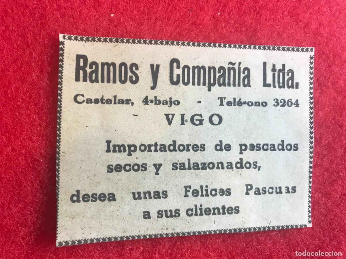 Collectionnisme Papier divers: ANUNCIO DEL A&Ntilde;O 1943. RAMOS Y COMPA&Ntilde;&Iacute;A. PESCADOS, SALAZONES. VIGO. 10 X 7CM