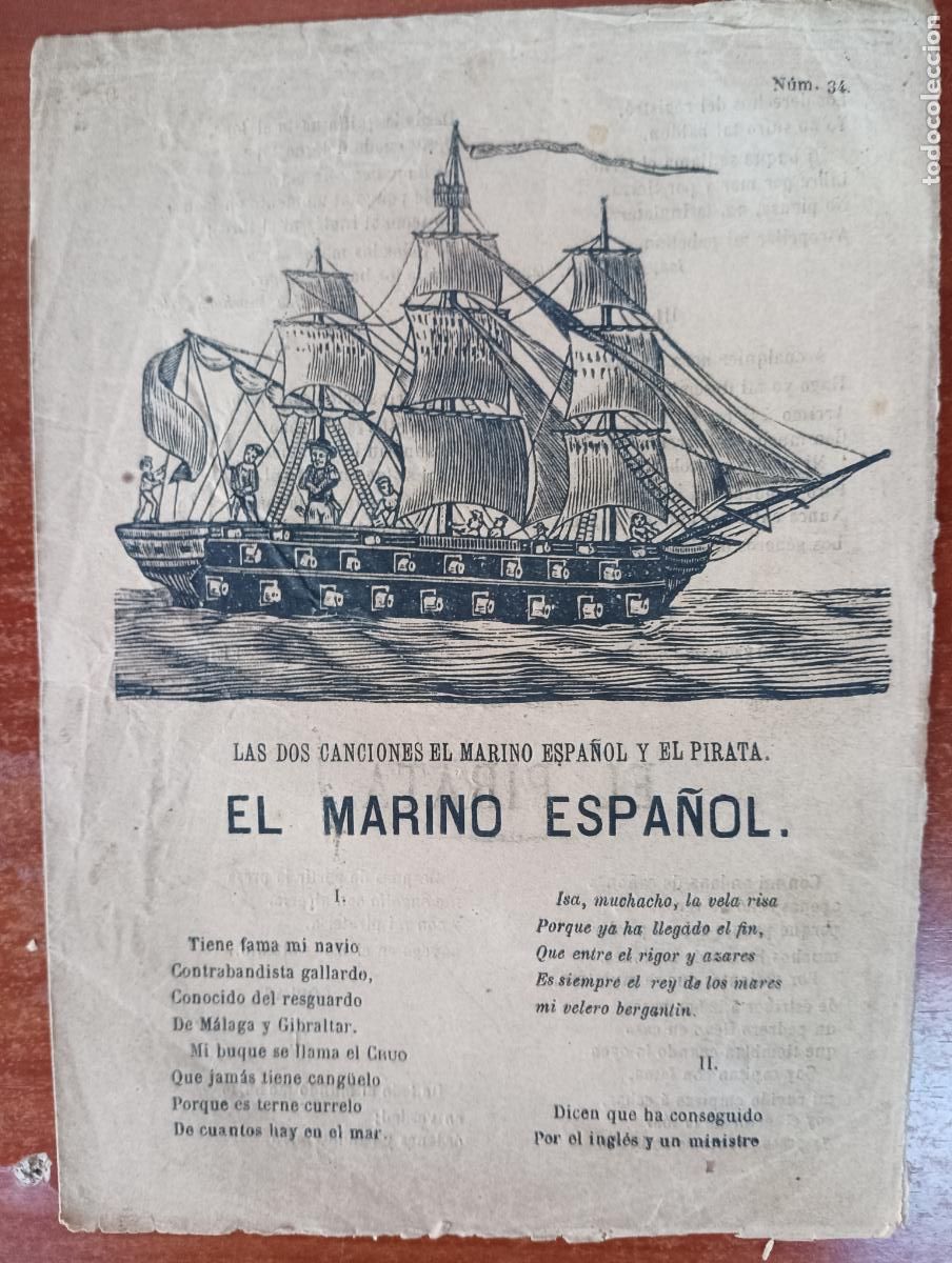 Sammelleidenschaft Andere Papierartikel: Las dos canciones el marino espa&ntilde;ol y el pirata. (Literatura de cordel)