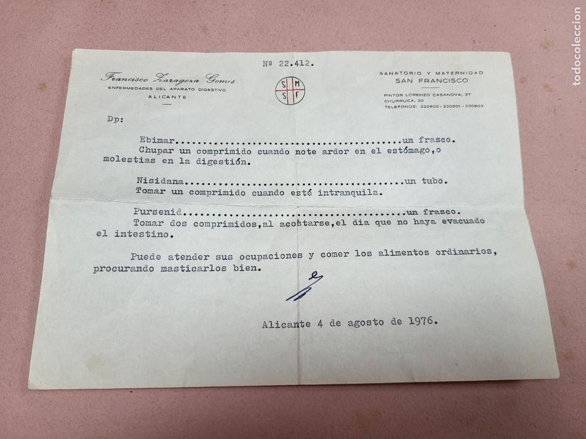 Outros artigos de papel: MEDICO ZARAGOZA GOMIS APARATO DIGESTIVO ALICANTE SANATORIO SAN FRANCISCO 1976