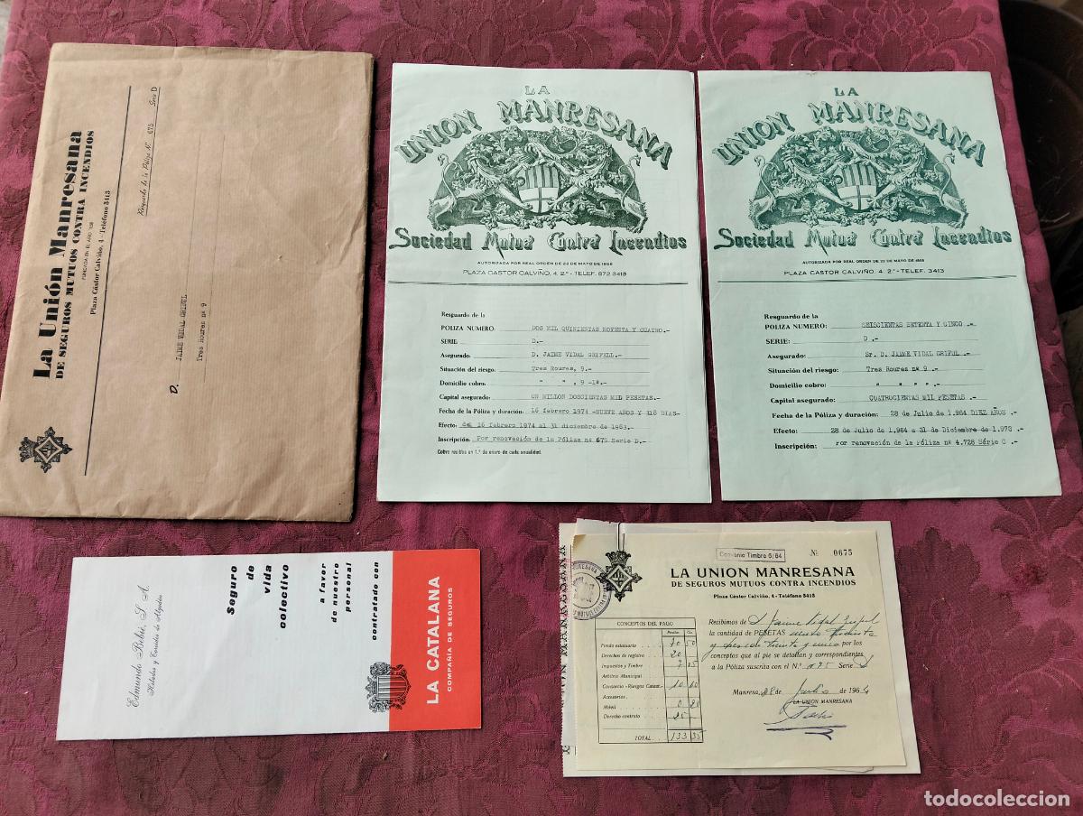 Otros Art&iacute;culos de Coleccionismo en Papel: Lote documentos la uni&oacute;n Manresana sociedad mutua contra incendios la catalana Manresa a&ntilde;os 60