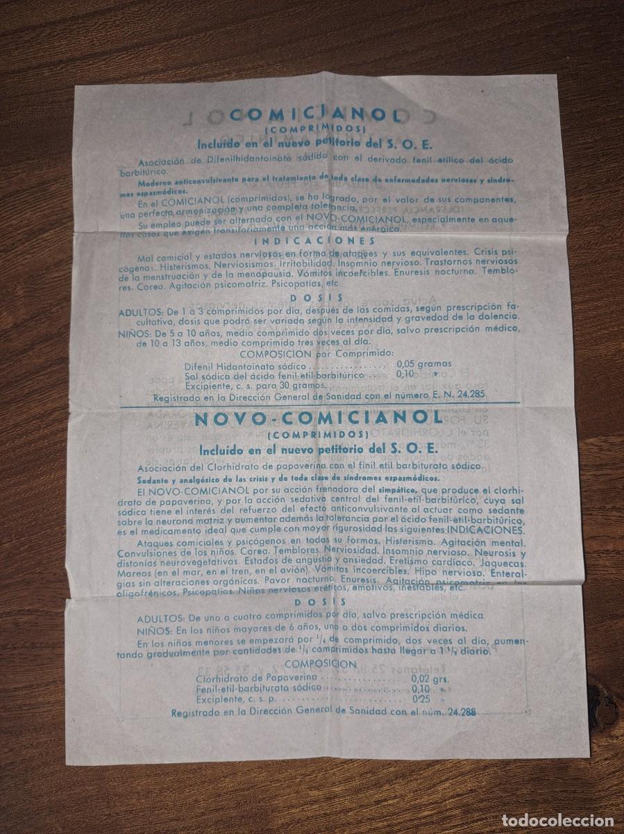 Outros artigos de papel: PROSPECTO FARMACEUTICO DE COMICIANOL . a&ntilde;os 40