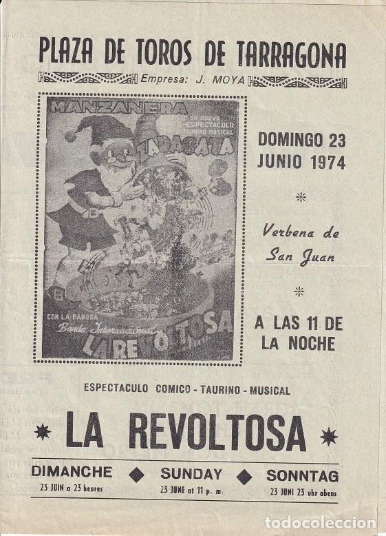 Sammelleidenschaft Andere Papierartikel: Plaza Toros Tarragona 1974 / Verbena de San Juan - Espect&aacute;culo c&oacute;mico-taurino-musical &middot; La Revoltosa
