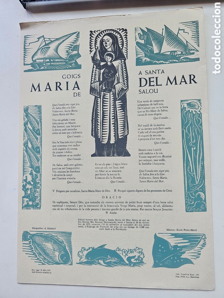 Otros Art&iacute;culos de Coleccionismo en Papel: Goigs Gozos a Santa Maria del Mar de Salou 1974