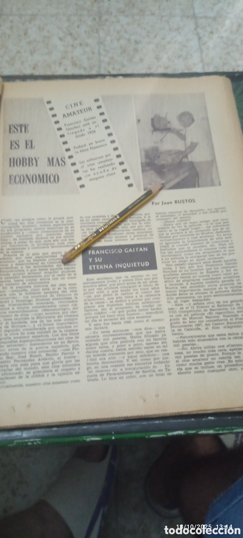 Outros artigos de papel: RECORTE PUBLICITARIO CINE AMATEUR FRANCISCO GAITAN,POR JUAN BUSTO A&Ntilde;O 1968