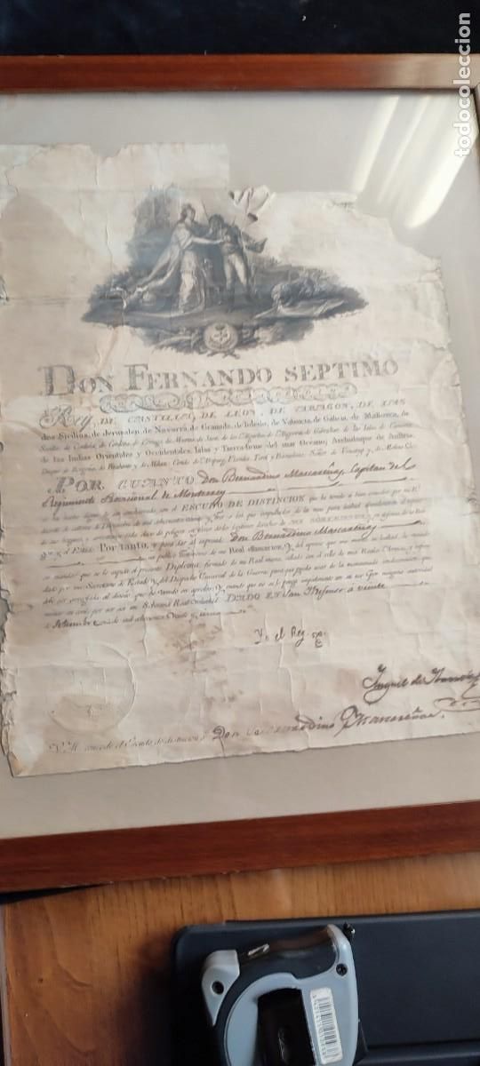 Otros Art&iacute;culos de Coleccionismo en Papel: Guerra de la Independencia. Diploma del rey Fernando VII al Capit&aacute;n del Regimiento de Monterrey