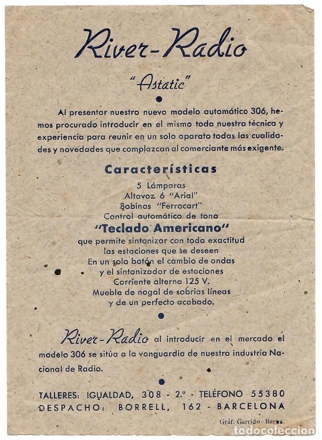 Otros Art&iacute;culos de Coleccionismo en Papel: Hojita publicitaria / River Radio Astatic - Modelo 306