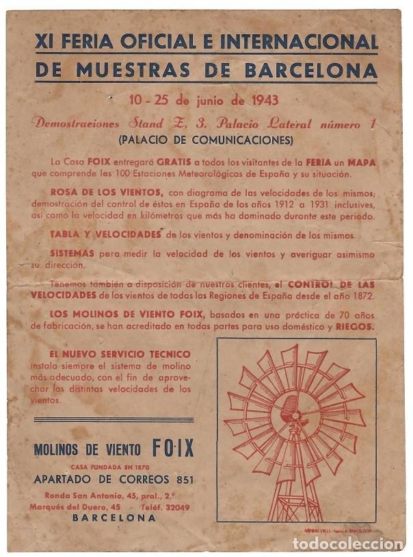Otros Art&iacute;culos de Coleccionismo en Papel: XI Feria Oficial e Internacional de Muestras de Barcelona 1943 - Molinos de viento Foix