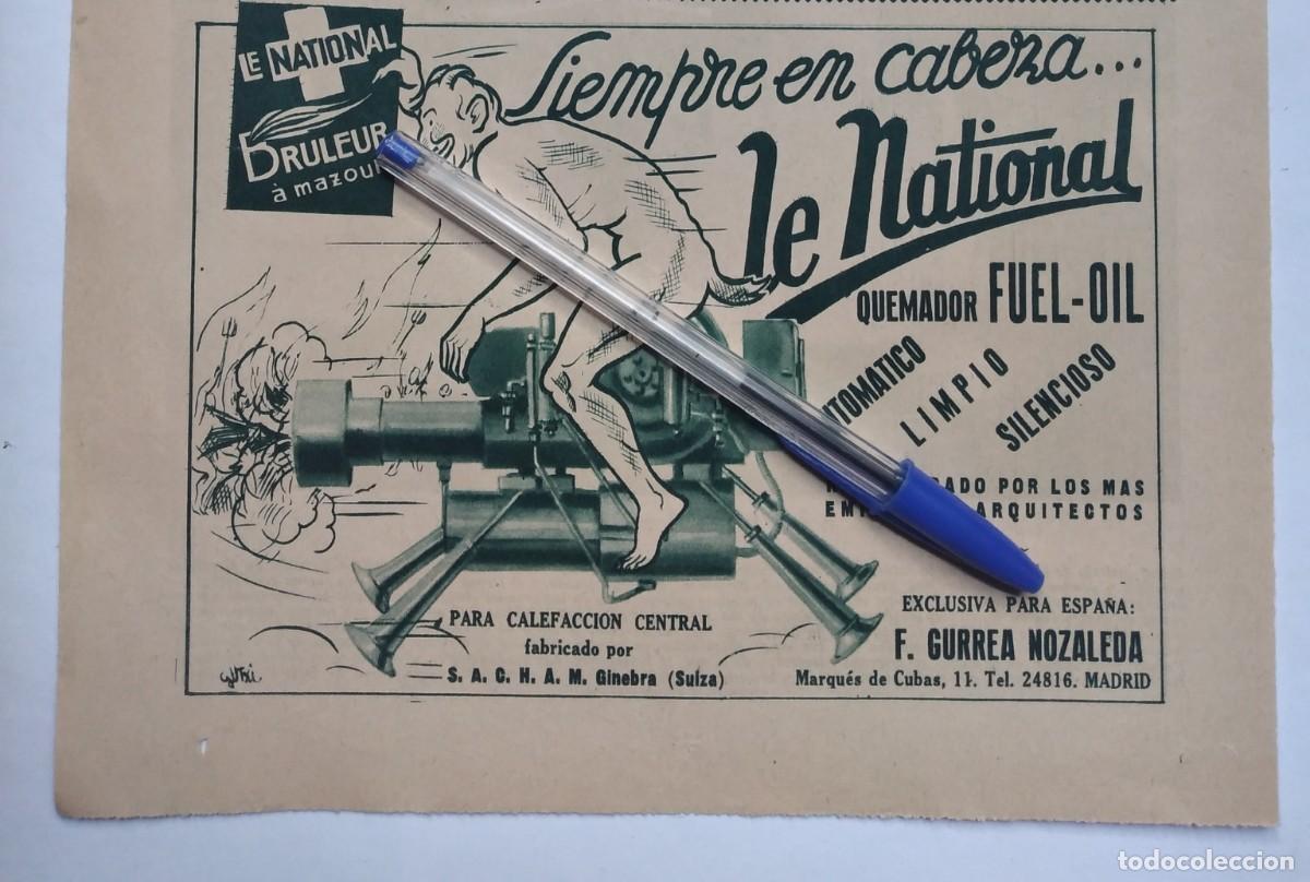 Otros Art&iacute;culos de Coleccionismo en Papel: LE NATIONAL QUEMADOR FUEL OIL CALEFACCI&Oacute;N DISTRIBUIDOR F. GURREA NOZALEDA PUBLICIDAD 1935 RECORTE