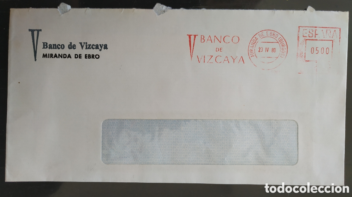 Otros Art&iacute;culos de Coleccionismo en Papel: Sobre del banco de Vizcaya de Miranda de Ebro 1980