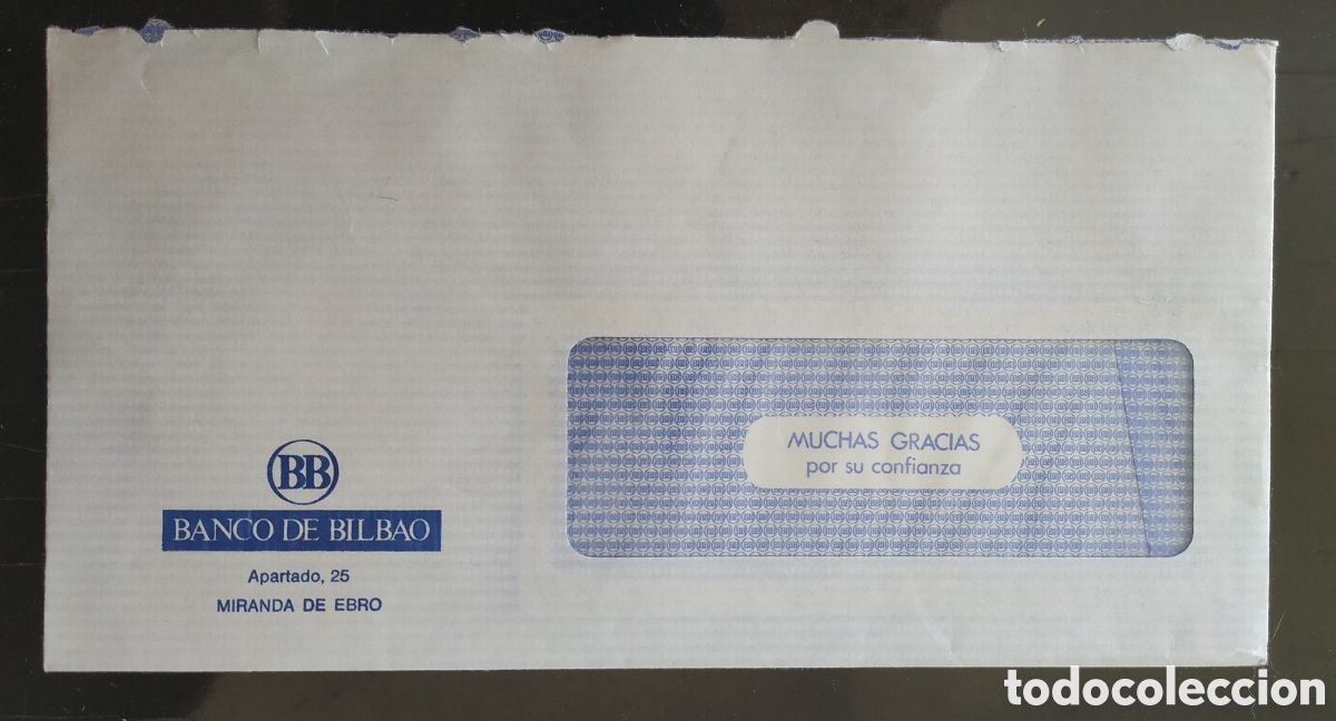 Otros Art&iacute;culos de Coleccionismo en Papel: Sobre del banco de Bilbao de Miranda de Ebro a&ntilde;os 70-80