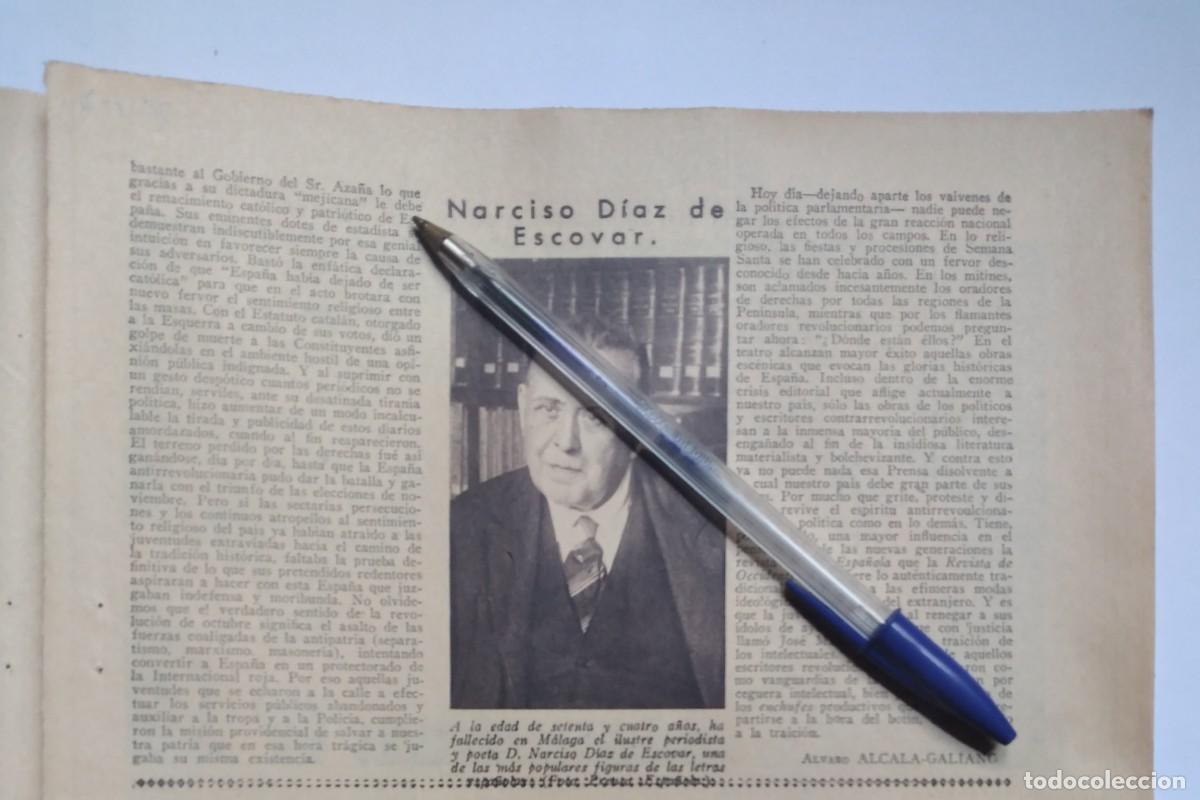 Otros Art&iacute;culos de Coleccionismo en Papel: NARCISO DIAZ DE ESCOVAR RESE&Ntilde;A CON FOTOGRAF&Iacute;A DE FALLECIMIENTO RECORTE DE PRENSA A&Ntilde;O 1935