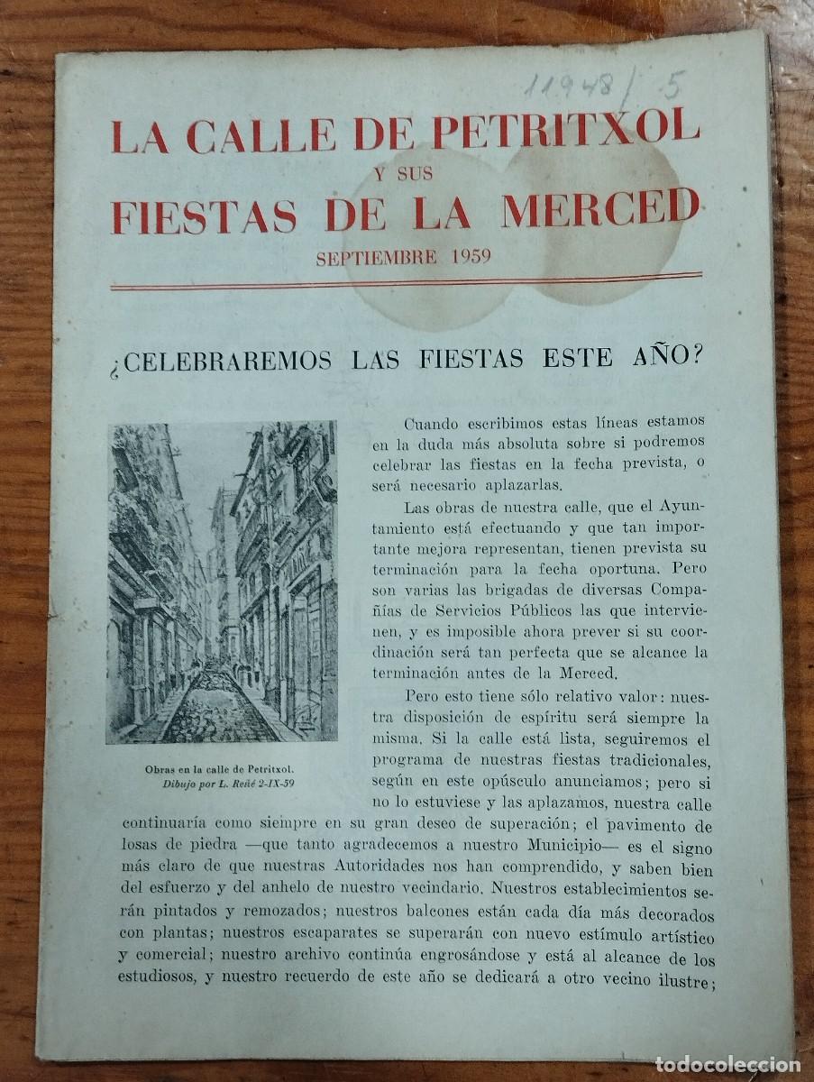 Otros art&iacute;culos de coleccionismo en papel: PROGRAMA LA CALLE DE PETRITXOL Y LAS FIESTAS DE LA MERCED 1959.