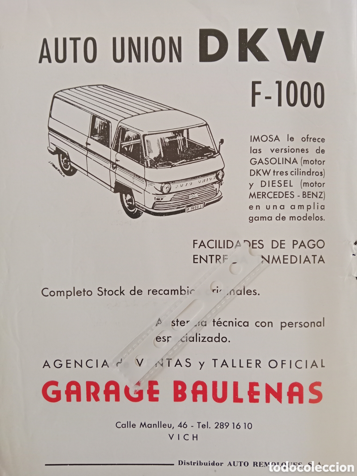 Collectionnisme Papier divers: Publicidad furgoneta auto uni&oacute;n dkw f 1000 de 1968